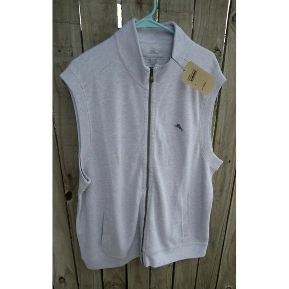 Tommy Bahama Full Zip Zinc Gray Logo Sweater Vest Cotton Men's XL ST225469MA